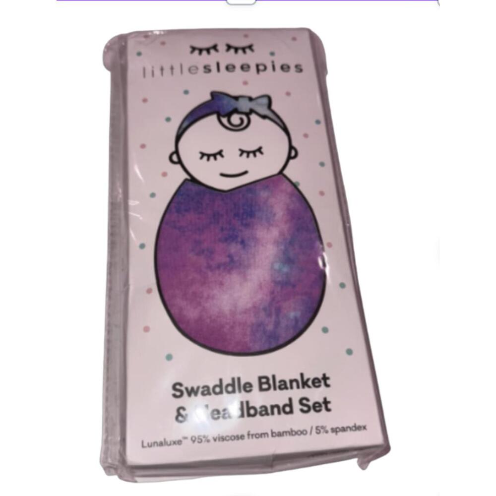 Little Sleepies Watercolor Purple Tie-Dye Swaddle & Headband Set bamboo